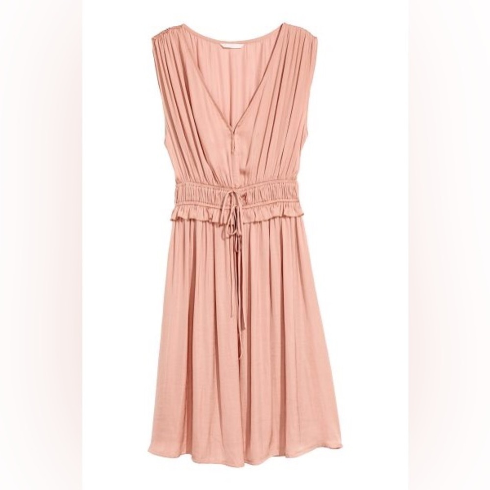 H&M Flowy Satin Party Vneck Midi Dress in Pink Size S/M